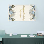 Dusty Blue White Floral Happy Birthday Vertikal Banner (Messeveranstaltung)