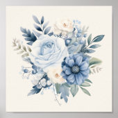 Dusty Blue White Floral Home Decor Poster (Vorne)