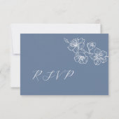 Dusty Blue White Floral Line Art RSVP (Rückseite)