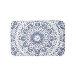 Dusty Blue White Floral Mandala Badematte