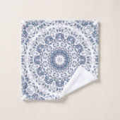 Dusty Blue White Floral Mandala Muster Badhandtuch Set (Waschlappen)