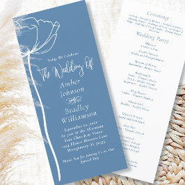 Dusty Blue White Floral Moderne Minimale Hochzeit Programm