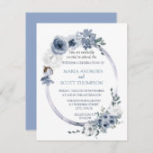 Dusty Blue White Floral Oval Rahmen Wedding Einladung (Vorne/Hinten)