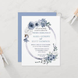 Dusty Blue White Floral Oval Rahmen Wedding Einladung