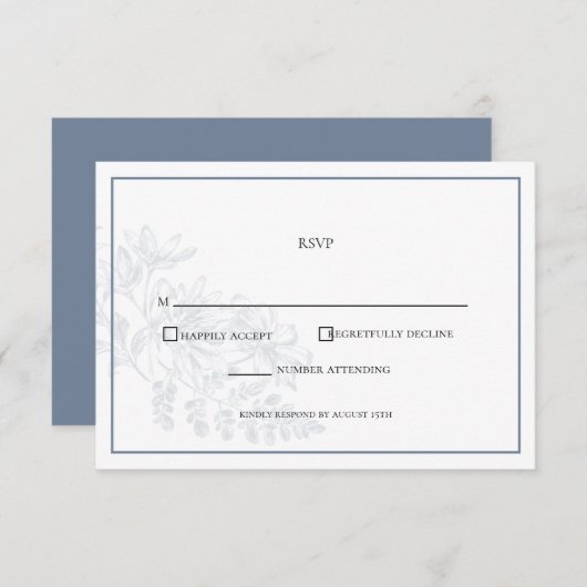 Dusty Blue White Floral Simple Wedding RSVP Karte (Vorne/Hinten)