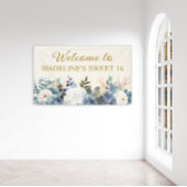 Dusty Blue White Floral Sweet 16 Willkommen Banner