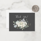 Dusty Blue & White Floral Vielen Dank - Grau Mitteilungskarte (Vorderseite/Rückseite Beispiel)