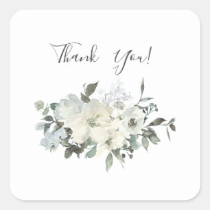 Dusty Blue & White Floral Vielen Dank Quadratischer Aufkleber