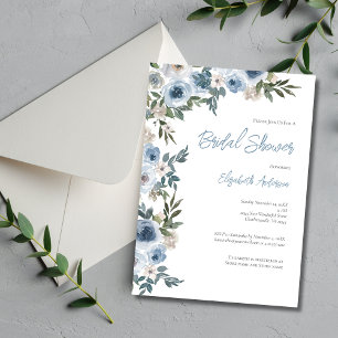 Dusty Blue White Floral Watercolor Brautparty Einladung