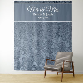 Dusty Blue White Floral Wedding Background Wandteppich