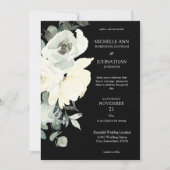 Dusty Blue & White Floral Wedding - Black Einladung (Vorderseite)