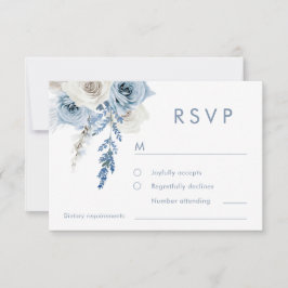 Dusty Blue & White Floral Wedding RSVP Karte