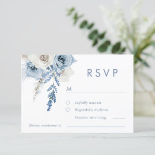 Dusty Blue & White Floral Wedding RSVP Karte