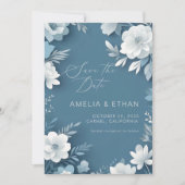 Dusty Blue White Floral Wedding Save Date Save The Date (Vorderseite)