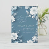 Dusty Blue White Floral Wedding Save Date Save The Date (Stehend Vorderseite)