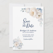 Dusty Blue White Floral Wedding Save The Date (Vorderseite)