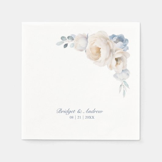 Dusty Blue White Floral Wedding Serviette (Vorderseite)