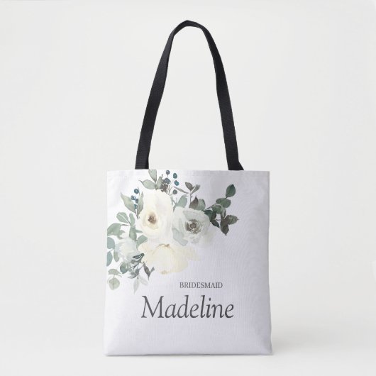 Dusty Blue & White Floral weiß Tasche (Vorderseite)