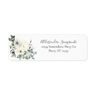 Dusty Blue & White Floral - White Sm Rücksendeadre