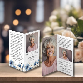 Dusty Blue White Folding Memorial Prayer Card Visitenkarten