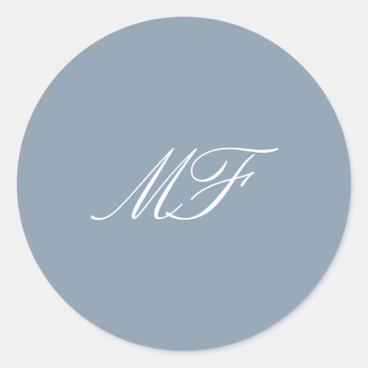Dusty Blue White Formal Classic Monogram Wedding Runder Aufkleber (Vorderseite)