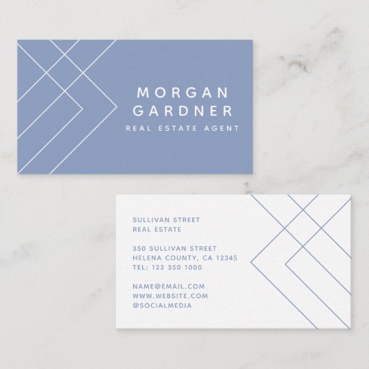 Dusty Blue White Geometric Real Anwesen Agent Visitenkarte (Vorne/Hinten)