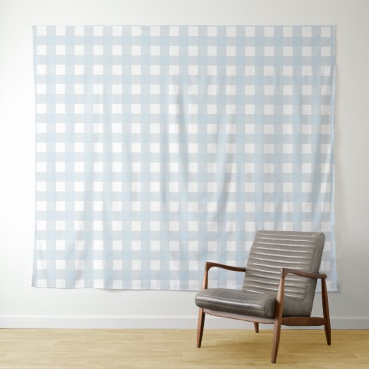 Dusty Blue & White Gingham Karo Tapestry Wandteppich (Beispiel (Horizontal))