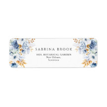 Dusty Blue White Gold Floral Wedding Address