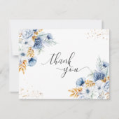 Dusty Blue White Gold Floral Wedding Dankeskarte (Vorderseite)