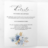 Dusty Blue White Gold Floral Wedding Dreifach Gefaltete Ankündigung (Innen Erste Seite)