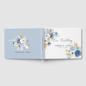 Dusty Blue White Gold Floral Wedding Gästebuch (Voll)