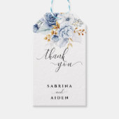 Dusty Blue White Gold Floral Wedding Geschenkanhänger (Vorderseite)