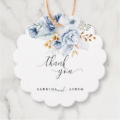 Dusty Blue White Gold Floral Wedding Geschenkanhänger (Vorderseite)