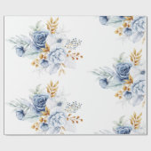 Dusty Blue White Gold Floral Wedding Geschenkpapier (Flach)