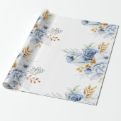 Dusty Blue White Gold Floral Wedding Geschenkpapier (Ungerollt)