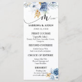 Dusty Blue White Gold Floral Wedding Menükarte (Vorderseite)
