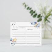 Dusty Blue White Gold Floral Wedding Rezept Postkarte (Stehend Vorderseite)