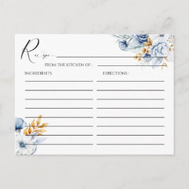 Dusty Blue White Gold Floral Wedding Rezept Postkarte