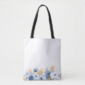 Dusty Blue White Gold Floral Wedding Tasche (Vorderseite)