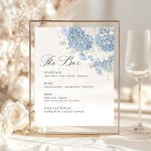 Dusty Blue White Hydrangea Wedding Bar Menu Sockelschild