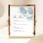 Dusty Blue White Hydrangea Wedding Bar Menu Sockelschild