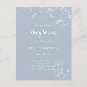 Dusty Blue White Magnolias Baby Dusche Postkarte