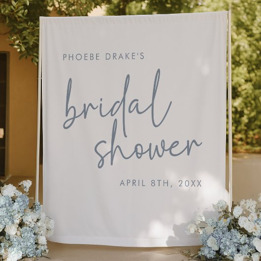 Dusty Blue & White Minimal Brautparty Hintergrund Wandteppich