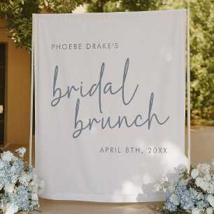 Dusty Blue & White Minimal Bridal Brunch Hintergru Wandteppich