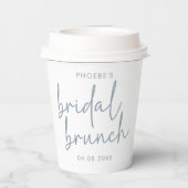Dusty Blue & White Minimalistisch Script Bridal Br Pappbecher (Rückseite)