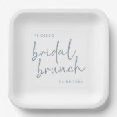 Dusty Blue & White Minimalistisch Script Bridal Br Pappteller (Vorderseite)