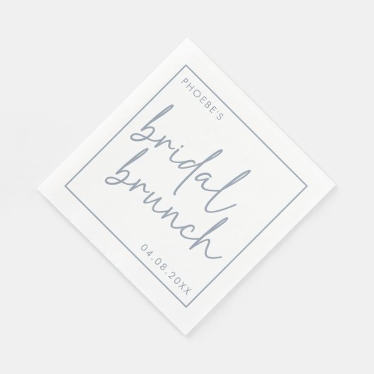 Dusty Blue & White Minimalistisch Script Bridal Br Serviette (Ecke)