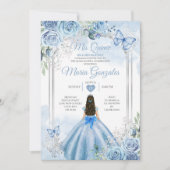 Dusty Blue & White Mis Quince 15 Anos Silver Crown Einladung (Vorderseite)