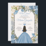 Dusty Blue & White Mis Quince 15 Anos Silver Crown Einladung<br><div class="desc">Quinceañera Dusty Blue & White Silver Crown Einladung Mis Quince 15 Anos,  16.</div>