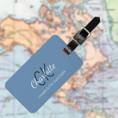 Dusty blue white mit Monogramm Gepäckanhänger